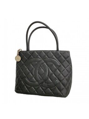 Chanel Tote Medallion Caviar Leather Black Silver